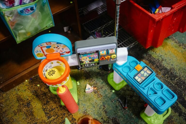 Colourful children's toys scattered on the floor
